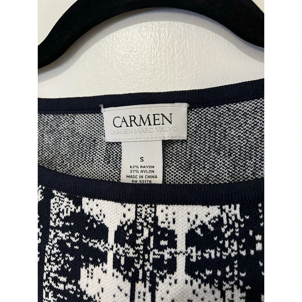 Carmen Marc Valvo Women's Knit Top Navy White Size Small - Picture 2 of 3
